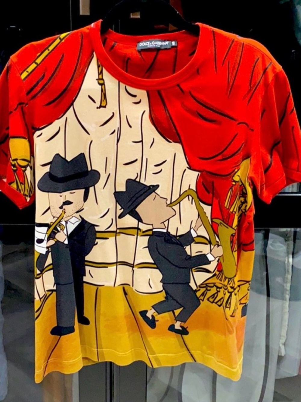 Dolce & Gabbana Red, Yellow & Black Mens Sz S or 48 Graphic Jazz Tee